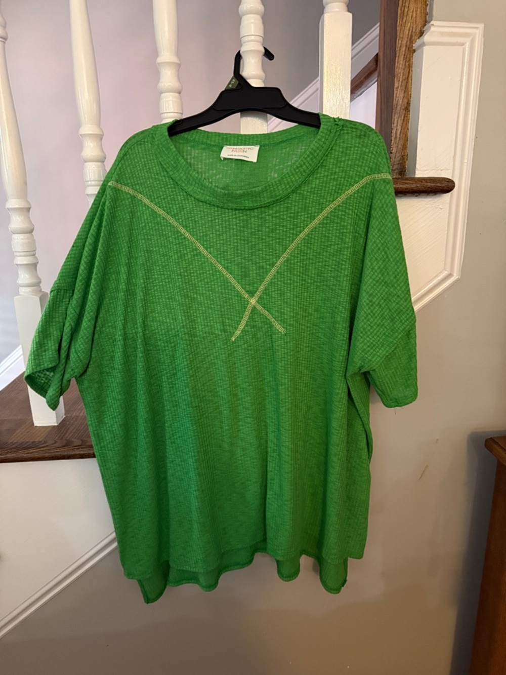 Fantastic Fawn Green Ribbed Knit Short Sleeve Top, oversized and lightweight